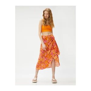 Koton Floral Skirt Maxi Tie Front Viscose, Wrapped Close.