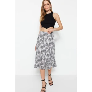 Trendyol Knitted Black Midi Skirt With Ruffles and Animal Patterns