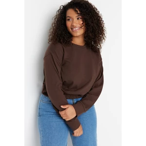 Trendyol Curve Brown Knitted Thin Crop Sweatshirt with Elastic Waist