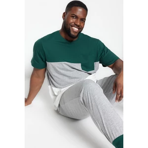 Trendyol Plus Size Emerald Men's Regular Fit Comfortable Paneled Knitted Pajamas Set.