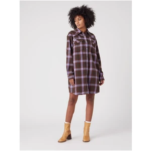 Purple Brown Women Plaid Shirt Dress Wrangler - Women