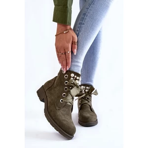 Suede insulated zippered boots with seed beads Green Raiso