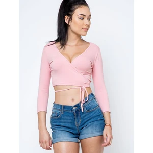 Short blouse with envelope front pink