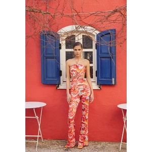 Trendyol Multi Colored Knitted Window/Cut Out Detailed Printed Jumpsuit