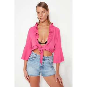 Trendyol Fuchsia Crop Weave Frilly Blouse