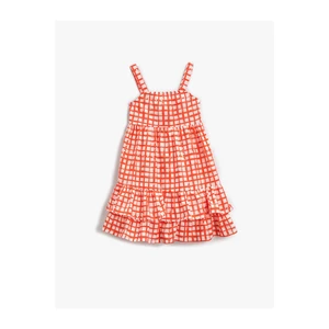 Koton Checkered Midi Dress With Straps Ruffled Cotton