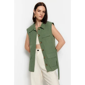 Trendyol Khaki Belted Woven Cotton Vest