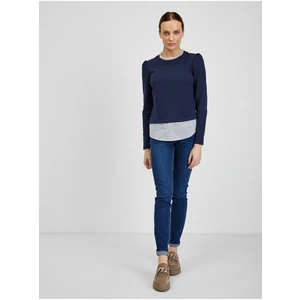 Orsay Dark blue ladies sweater with shirt insert - Women