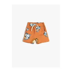 Koton Cotton Shorts with Tie Waist Lion Print with Pocket.