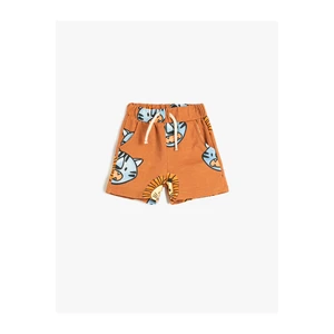 Koton Cotton Shorts with Tie Waist Lion Print with Pocket.