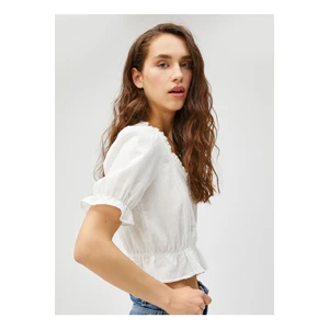 Koton V-Neck Embroidery White Women's Blouse