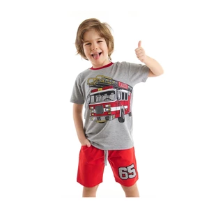 Mushi Firefighters Boys Gray T-shirt and Red Shorts Set