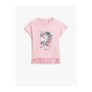 Koton Unicorn Printed Tasseled T-Shirt Short Sleeves