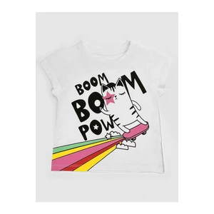 Mushi Boom Boom Girls' White Combed Combed Cotton T-shirt