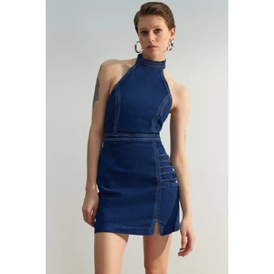 Trendyol Limited Edition Dark Blue Button Detailed Mini Denim Dress