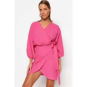 Trendyol Pink Mini Woven Double Breasted 100% Cotton Beach Dress