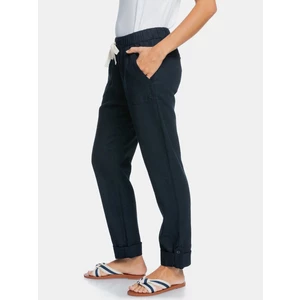 Dark Blue Linen Pants with Pockets Roxy - Women
