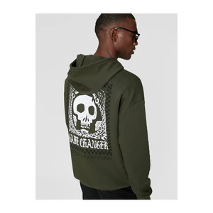 Koton Skull Print Oversized Sweatshirt Raised Hoodie