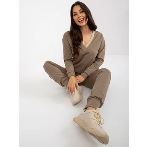 Dark beige women's casual set with neckline