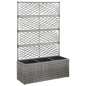 Truhlík s treláží a 3 květináči 83x30x130 cm polyratan Dekorhome Šedá,Truhlík s treláží a 3 květináči 83x30x130 cm polyratan Dekorhome Šedá