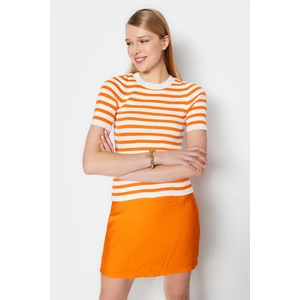 Trendyol Orange Basic Striped Knitwear Sweater