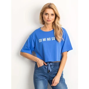 Short blue t-shirt with an inscription