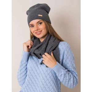 RUE PARIS Dark gray set of hat and scarf