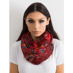 Airy, dark red scarf with a folk pattern