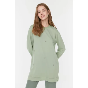 Trendyol Mint Stone Embroidered Cycling Collar Knitted Tunic