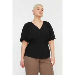 Trendyol Curve Black V-Neck Tie Detail Woven Blouse