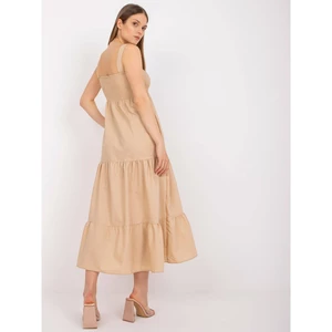 RUE PARIS beige maxi dress on the straps with a frill