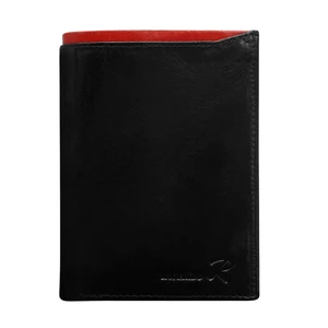 Men's black leather wallet with a red module