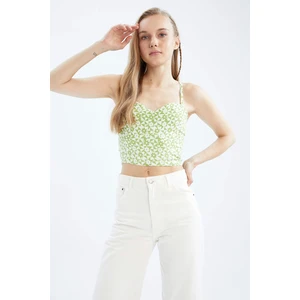 DEFACTO Strapless Floral Crop Blouse