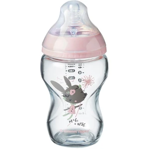 Tommee Tippee Kojenecká láhev C2N 250 ml skleněná potisk Pink