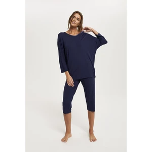 Women's Song pyjamas, 3/4 sleeve, 3/4 leg - navy blue