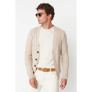 Trendyol Beige Men's Slim Fit Hair Knit Sweater Cardigan