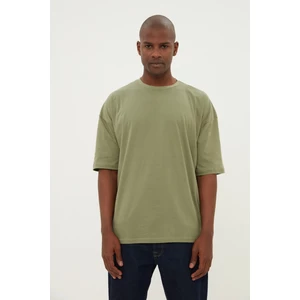 Trendyol Khaki Men's Basic 100% Cotton Crew Neck Oversized Short Sleeved T-Shirt