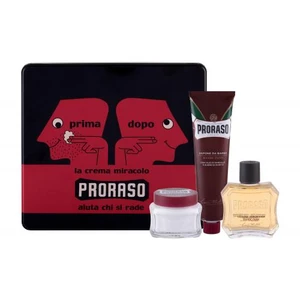 PRORASO Red After Shave Lotion darčeková kazeta voda po holení 100 ml + krém na holenie 150 ml + krém pred holením 100 ml + plechová dóza pre mužov