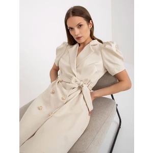 Light beige mini cocktail dress with tie