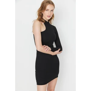 Trendyol Black Ribbed Bodycon Single Sleeve Knitted Dress