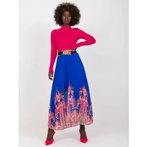 Dark blue pleated maxi skirt with belt