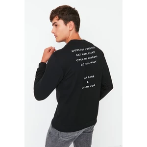 Trendyol Black Men's Regular Fit Long Sleeve Crewneck Printed Sweatshirt