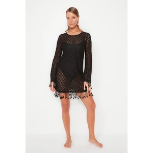 Trendyol Black Mini Knitted Beach Dress with Tassels