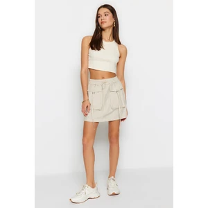 Trendyol Ecru Cargo Pocket Parachute Denim Skirt