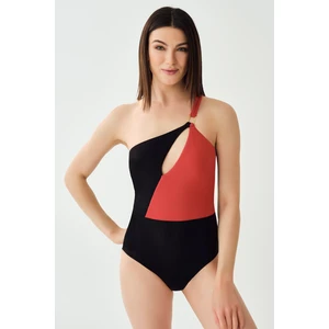 Dagi Women's Black Red One-Shoulder Swimsuit