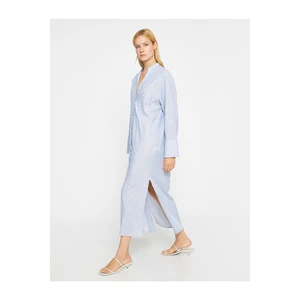 Koton Long Shirt Dress with a Large Collar Linen Blend