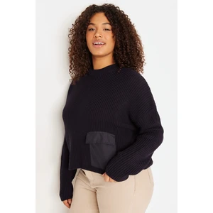 Trendyol Curve Navy Blue Crew Neck Pocket Detailed Off Shoulder Knitwear Sweater