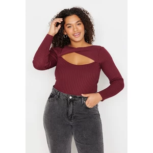 Trendyol Curve Claret Red Cut Out Detailed Ribbed Thin Knitwear Blouse