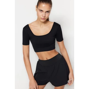 Trendyol Black Seamless/Seamless Crop Extra Soft Textured Square Collar Sport Blouse