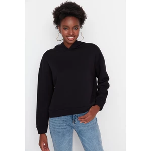 Trendyol Black Regular/Normal Wear Basic with a Hooded Fleece Inside Knitted Sweatshirt